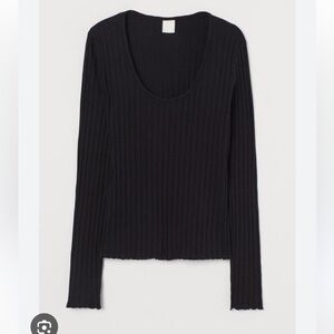 H&M RIBBED JERSEY Long Sleeve Scoop Neck TOP Shirt Black